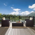 thumbnail image 3 of Palm Harbor 3 Piece Outdoor Wicker Seating Set With Sand Cushions - Two Outdoor Wicker Chairs & Glass Top Table, 3 of 5