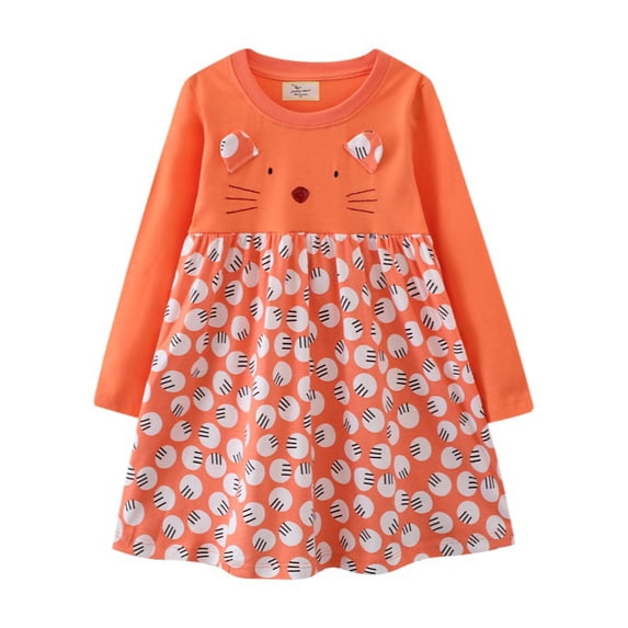 Esaierr Toddler Girls Princess Dress 2-7T Kids Baby Cotton Cartoon Pattern Print Splicing Casual Dress Spring Autumn Outwear