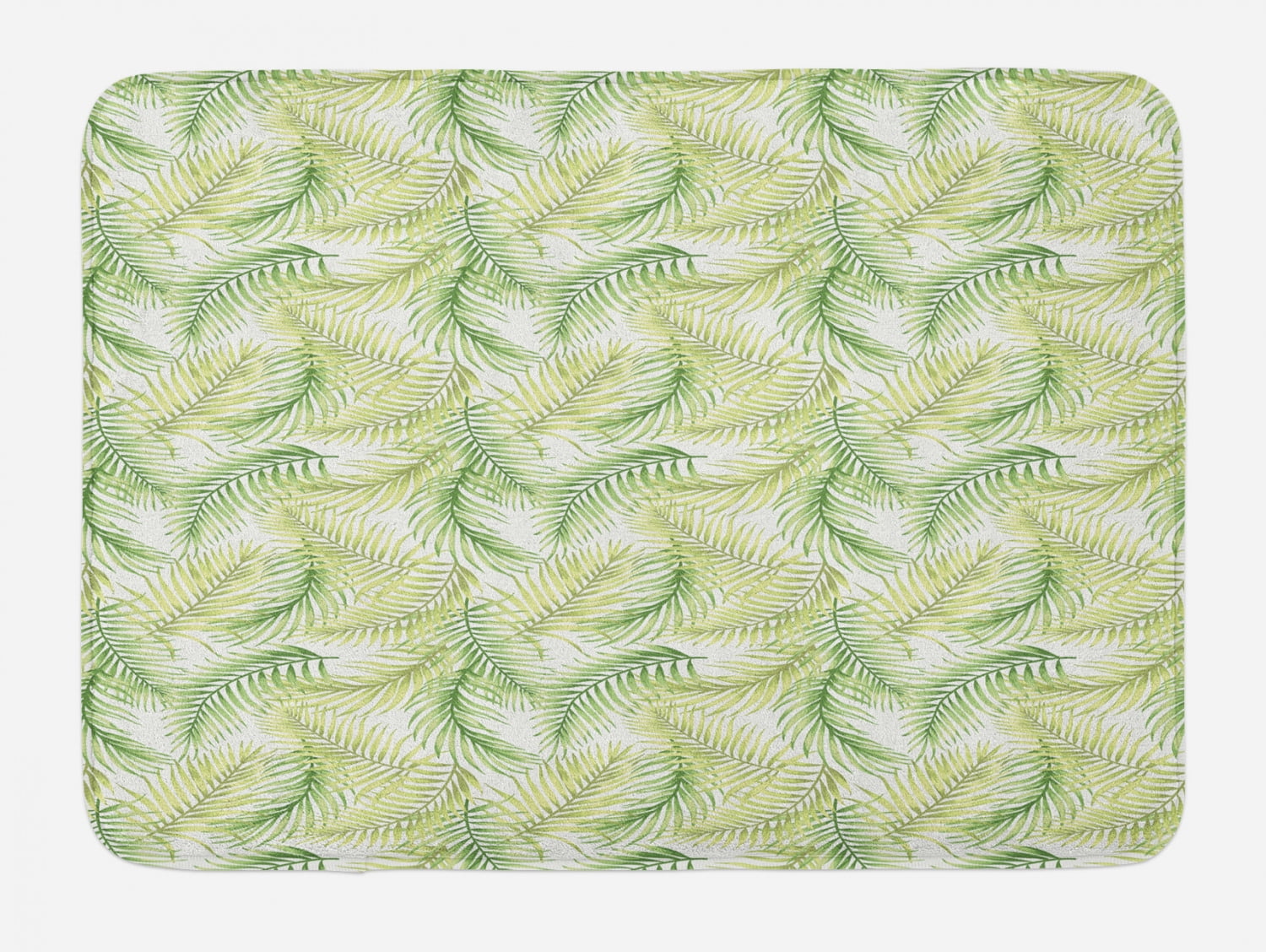Palm Leaf Bath Mat, Green Leaves of Coconut Palms Watercolor Style