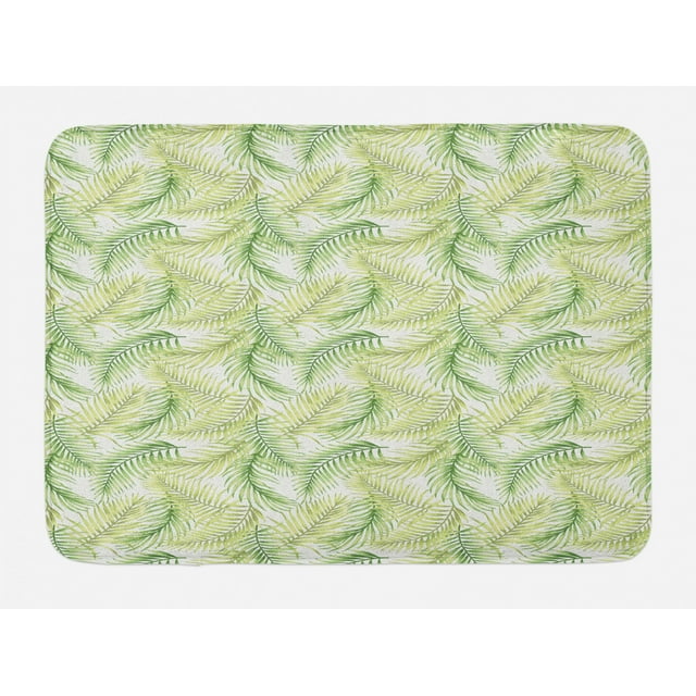 Palm Leaf Bath Mat, Green Leaves of Coconut Palms Watercolor Style