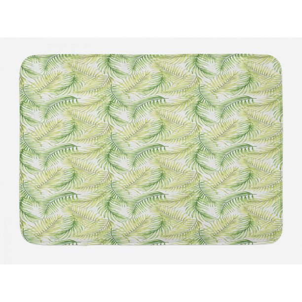 Palm Leaf Bath Mat, Green Leaves of Coconut Palms Watercolor Style