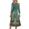 thumbnail image 3 of Fantaslook Fall Dresses for Women Smocked 3/4 Sleeve Dress Floral Midi Casual Dresses with Pockets, 3 of 8