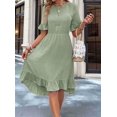 thumbnail image 5 of Women'S Short Sleeve Dresses High Waist Round Neck Solid Flounce Sleeve Ruffle Dress Bean Green XXXL, 5 of 8