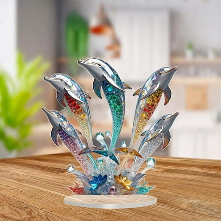 2025 Crystal Dolphin Acrylic Decor - 2D Optical Illusion Desktop Ornament | Theme Office Gift for Marine Lovers & Stress Relief