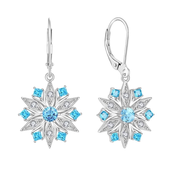Raymard Snowflake Leverback Earrings for Women, 925 Sterling Silver Frozen Flower Birthstone Earrings,Dangle Drop Christmas Gifts Jewelry for Women