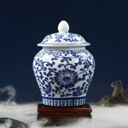 Chinese Blue White Porcelain Decorative Ginger Jar Tea Storage Jar with Lid Floral Arrangement with Fine Glaze Finish Multi Purpose