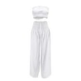 thumbnail image 6 of Plus Size Summer Outfits Sleeveless Round-Neck Blouses & Shirts Sets Solid Color Long Sleeveless Strapless Lace-Up High Waist Pleated Pants Casual Suit 2 Piece Outfits Summer White xxl, 6 of 7