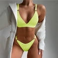 thumbnail image 2 of Women Swimsuits V Neck Solid Color Split Bikinis with Strip Breast Pad Mint Green Womens Bathing Suits M, 2 of 8