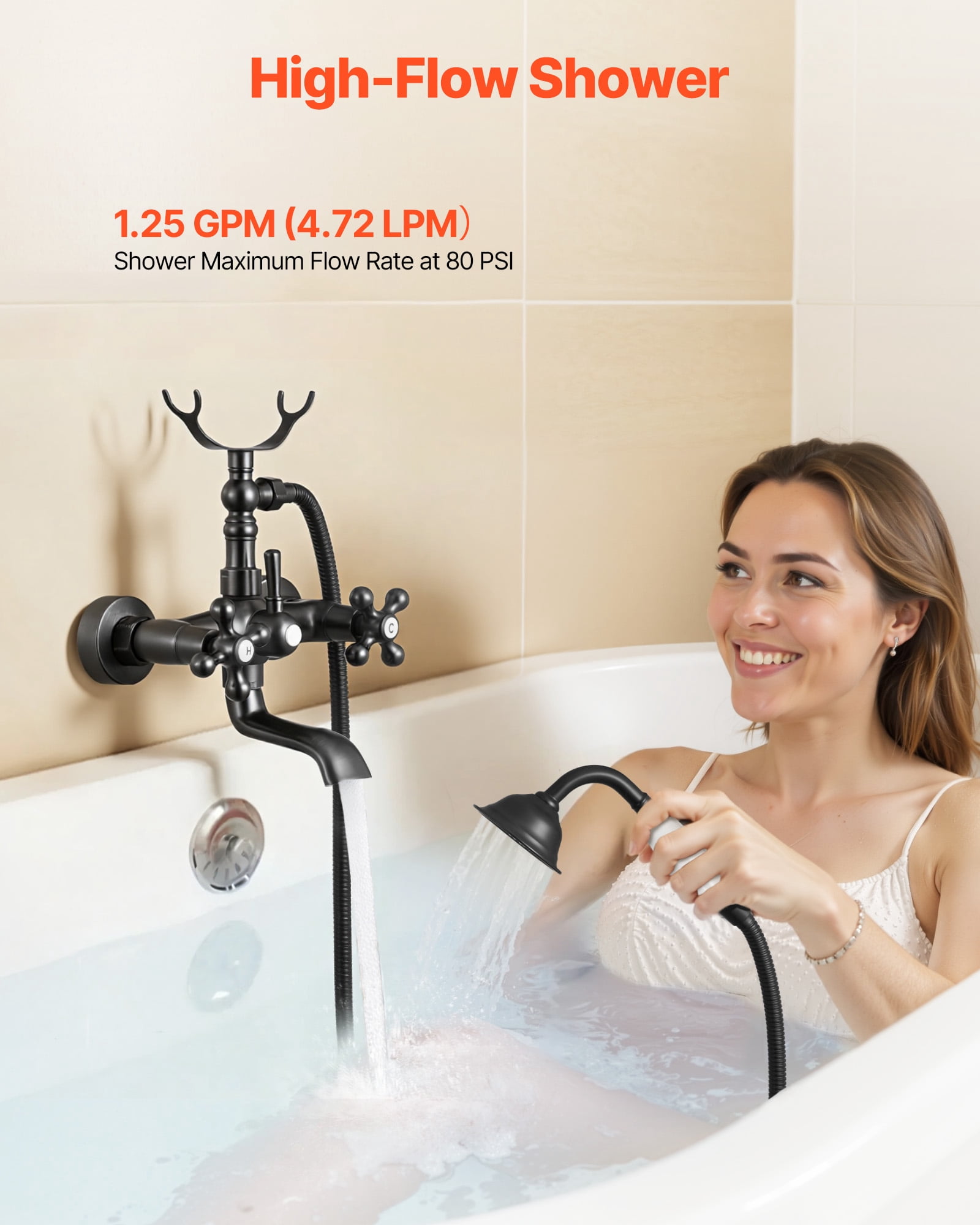 VEVOR Clawfoot Tub Faucet,Wall Mount Bathtub Faucets with Handheld Shower,Vintage Oil-Rubbed Bronze Clawfoot Tub Filler Faucet Shower Kit with Adjustable Swing Arms & 360° Rotation Spout for Bathtubs