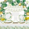 Sage Greenery Party Supplies - Jungle Safari Boho Party Supplies Including Eucalyptus Garland, Plates, Cups, Napkins, Tableware, Tablecloth, Banners, Balloons, Letter Stencil - Serve 20