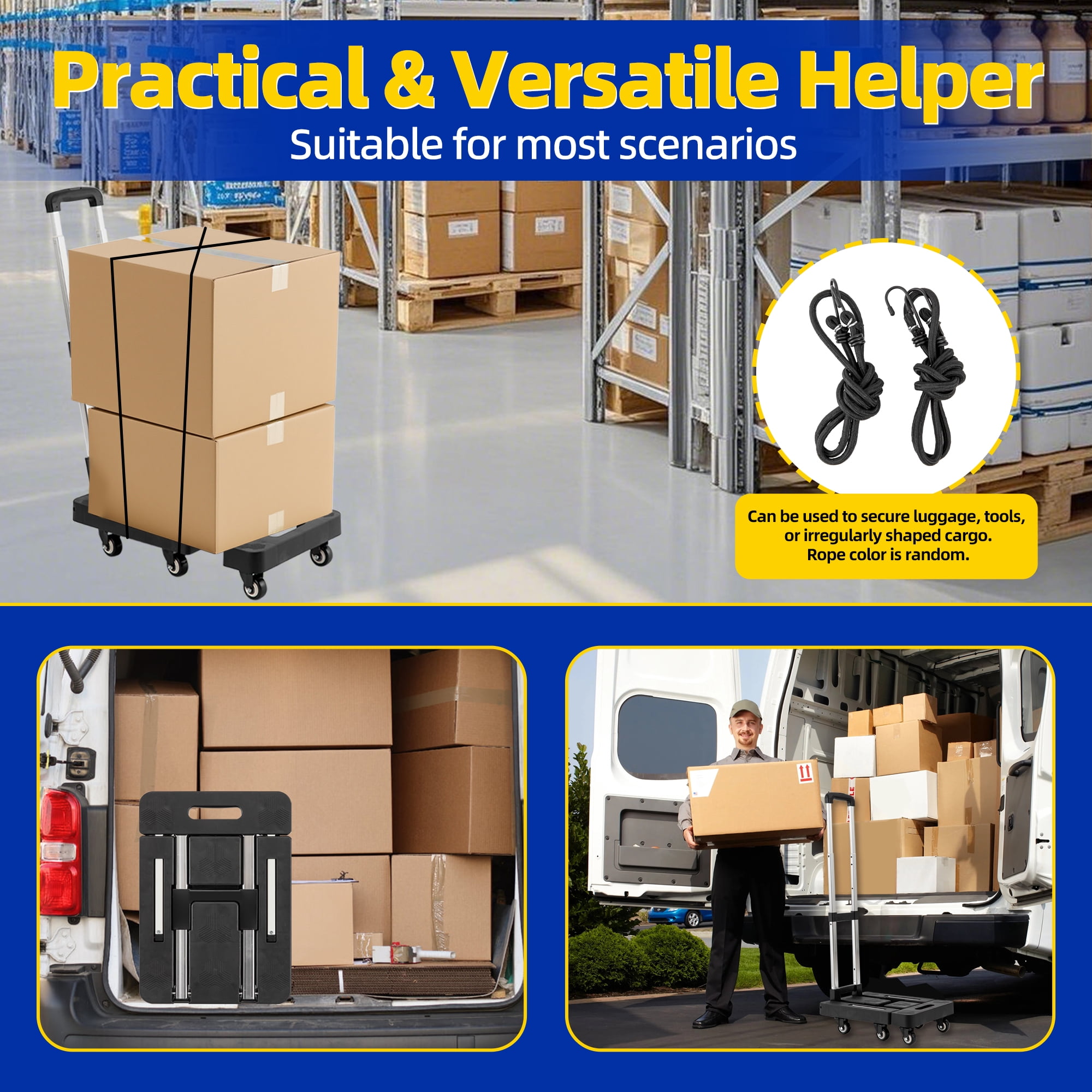 OUTMASTER  6 Wheel Folding Hand Truck-500lbs Capacity,Adjustable Handle & 360° Wheels for Home/Office/Travel