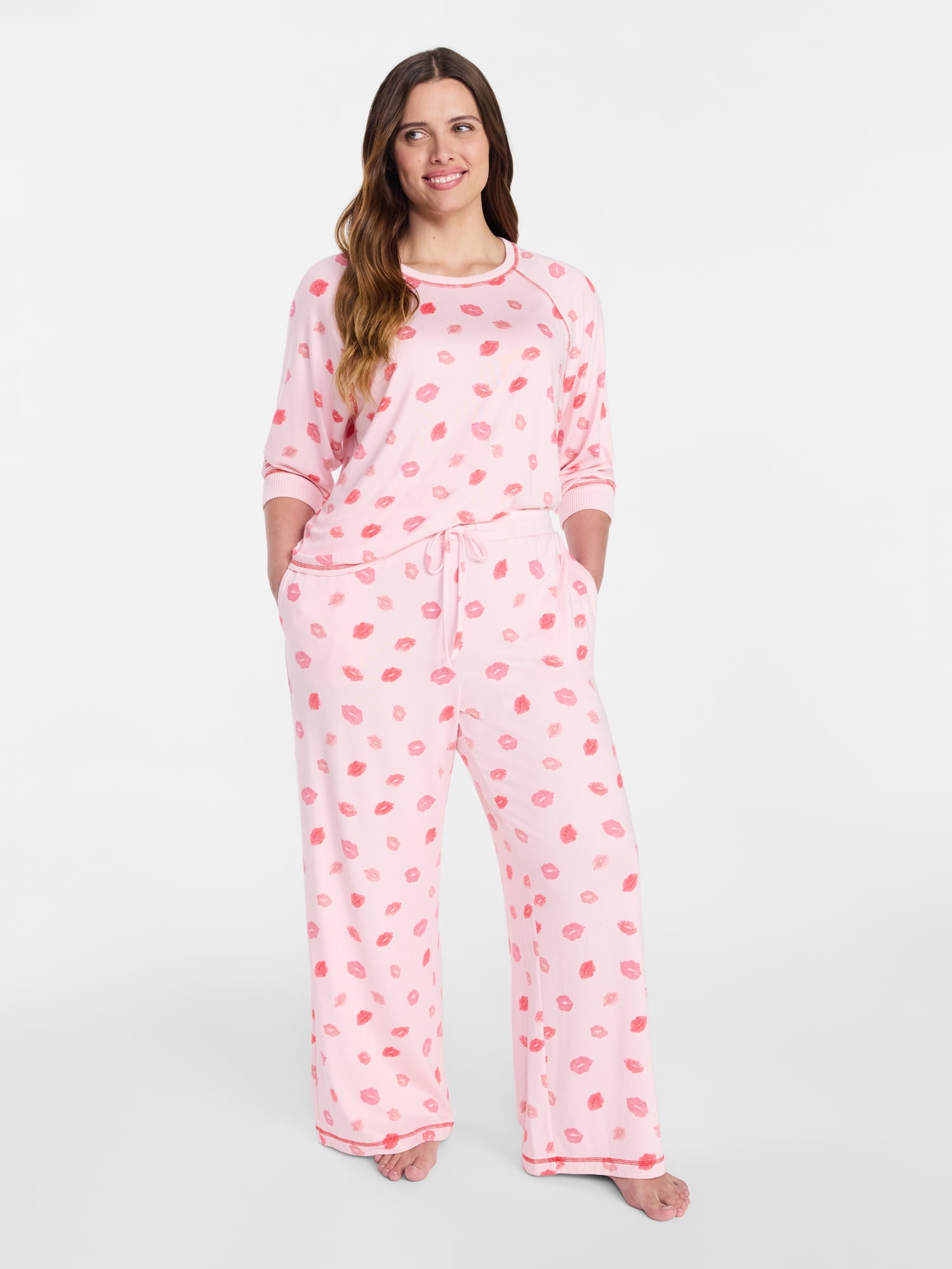 Joyspun Women's Cozy Lounge Collection Hacci Knit Long Sleeve Sleep Top, Sizes XS to 3X