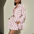 thumbnail image 4 of Czanzd Women Striped Two-Piece Outfit Shirt and High Waist Shorts Loungewear Set,Pink,XL, 4 of 7