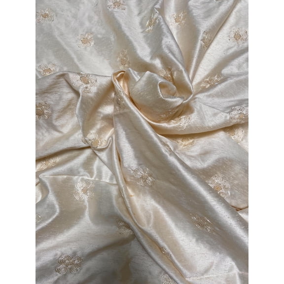 Off white poly taffeta embroidered fabric, 54” wide, sold as one piece-1.5 yard fabric