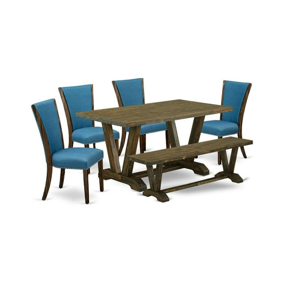 East West Furniture V-Style 6-piece Wood Dining Table Set in Black/Brown