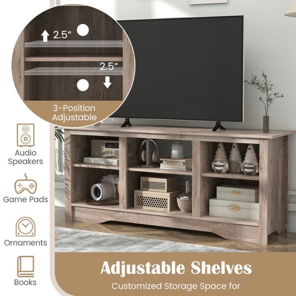 Finihen TV Stand, Entertainment Center, TV Stand for up to 65 Inch Flat Screen TVs with Adjustable Shelves for 18 Inch Electric Fireplace (Not Included), for Living Room, Gray