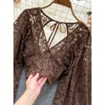 thumbnail image 4 of ZOELNIC Women's Sheer Lace Blouse with Tie Back & Lantern Sleeves, Long Sleeve Crop Top, 4 of 5