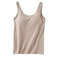 thumbnail image 2 of Tank Top for Women,Built In Bras Summer Casual Crew Neck Sleeveless Cotton Padded Workout Top For Women,Camisole Tops for Women,Khaki,S, 2 of 4