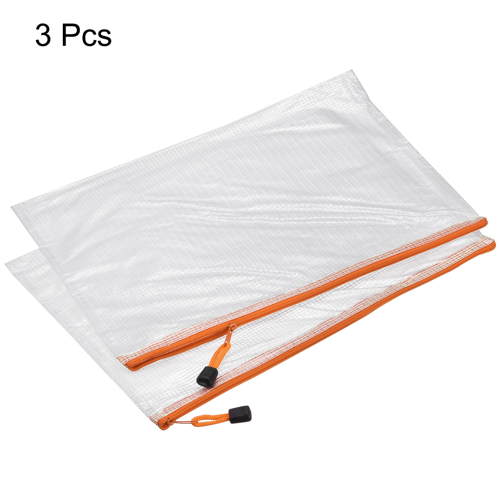Unique Bargains Mesh Zipper Bag Plastic Zip File Pouch Document Folders Home Office Travel Orange