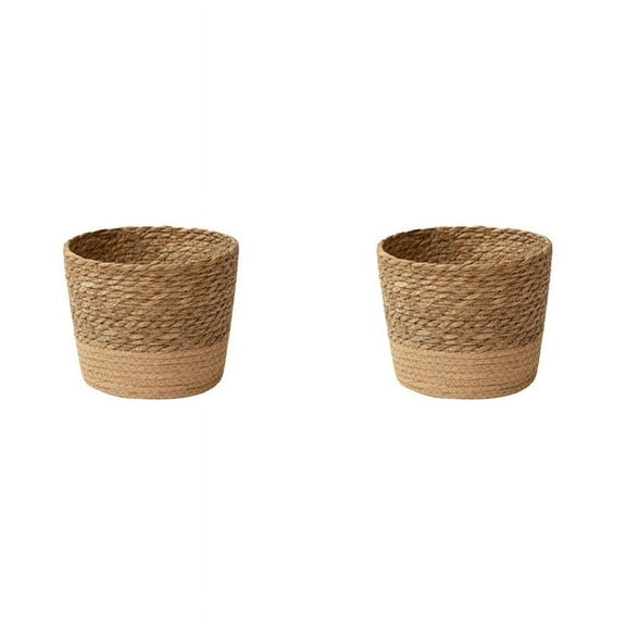 2X Straw Weaving Flower Plant Pot Wicker Basket Rattan Flowerpot Storage Handmade Woven Planter S