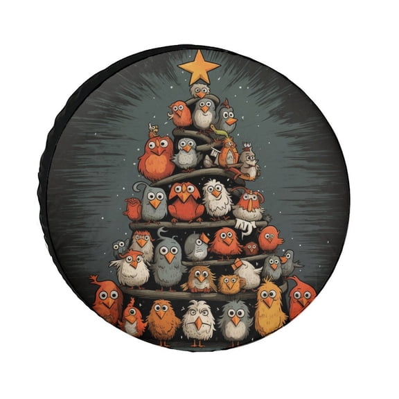 Camper Spare Tire Cover Animated Chicken Christmas Tree Weatherproof Wheel Protectors Gift for Chicken Lovers Tire Cover Fit for Trailers SUV Off-Road Vehicle Camper And Trucks 12inch