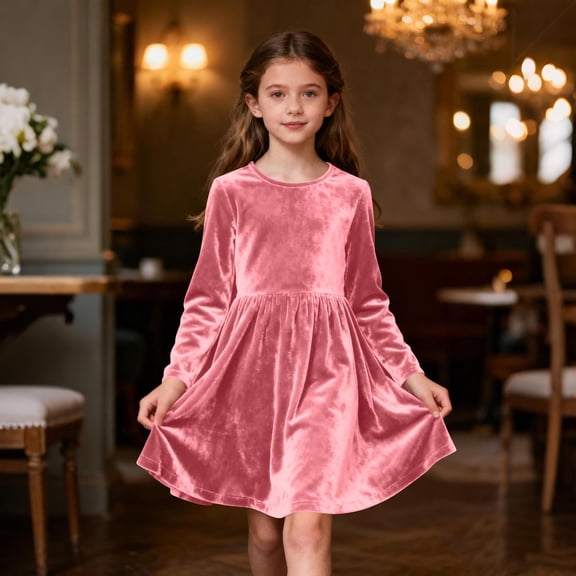 ATOGUTA Girls Hoilday Dresses Kids Long Sleeve Party Birthday Prom Formal Fancy Midi Dress Size 5T-15, Pink
