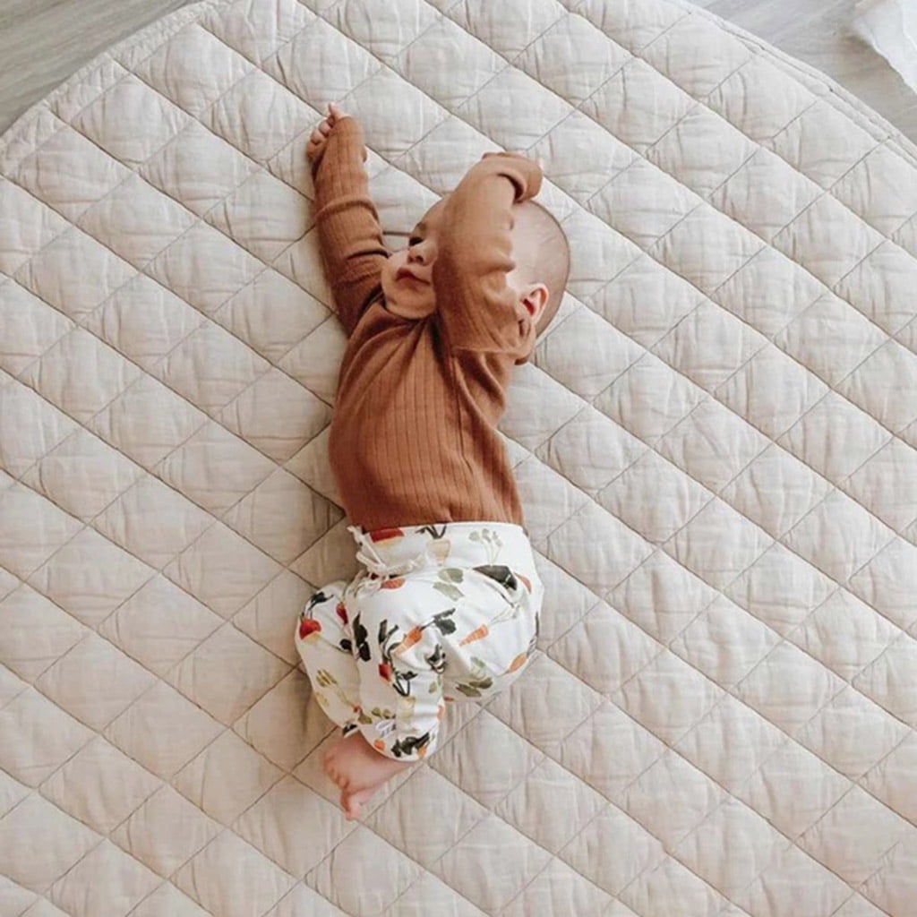 ZUARFY Baby Cotton Play Mat Solid Color Round Soft Breathable Crawling Pad for Children