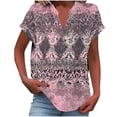 thumbnail image 2 of Mceream Womens Short Sleeve Henley Tops Cotton Loose Fit Linen V Neck Dressy Casual Blouses Print Button Down Shirt Summer Outfits Vacation Fashion Clothes Pink XL, 2 of 5