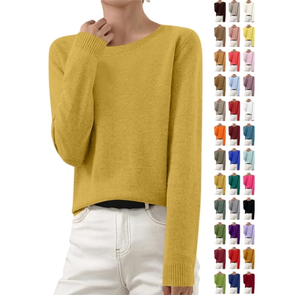 YgkuHd Sweaters for Women Fall Long Sleeve Crewneck Knit Tops Casual Soft Pullover Sweater Base Layer Shirts, S