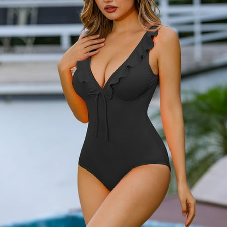 Brilliant Womens Swimsuits Two Piece Women s Bikini Two-Piece Swimsuit Set Plus Size Swimsuit for Women Black XL