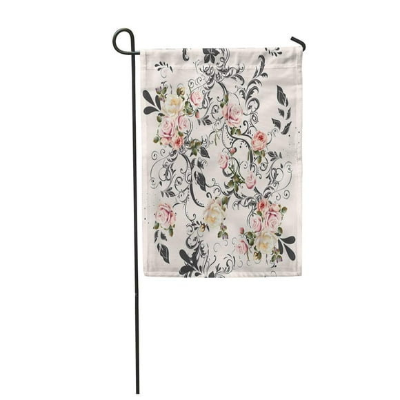 POGLIP Colorful Pattern Beautiful Swirls and Roses in Vintage Pink Victorian Garden Flag Decorative Flag House Banner 28x40 inch