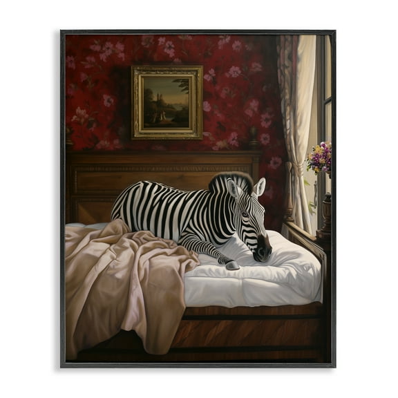 Stupell Industries Zebra on Regal Bed Animals Painting Black Framed Art Print Wall Art, 11 x 14