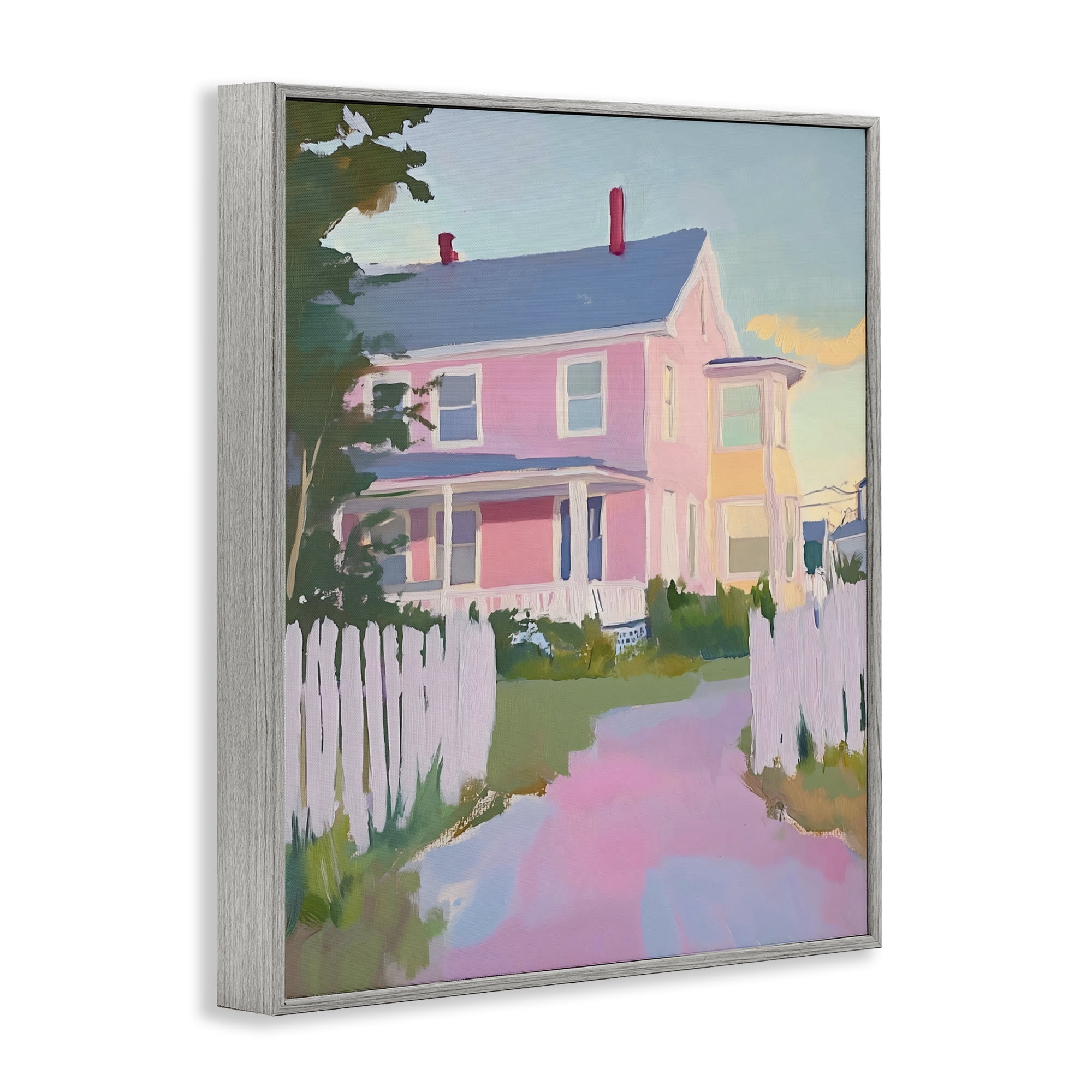 Stupell Industries Pastel Pink House with Fence Gray Framed Giclee Art, design by The Prints Vibe