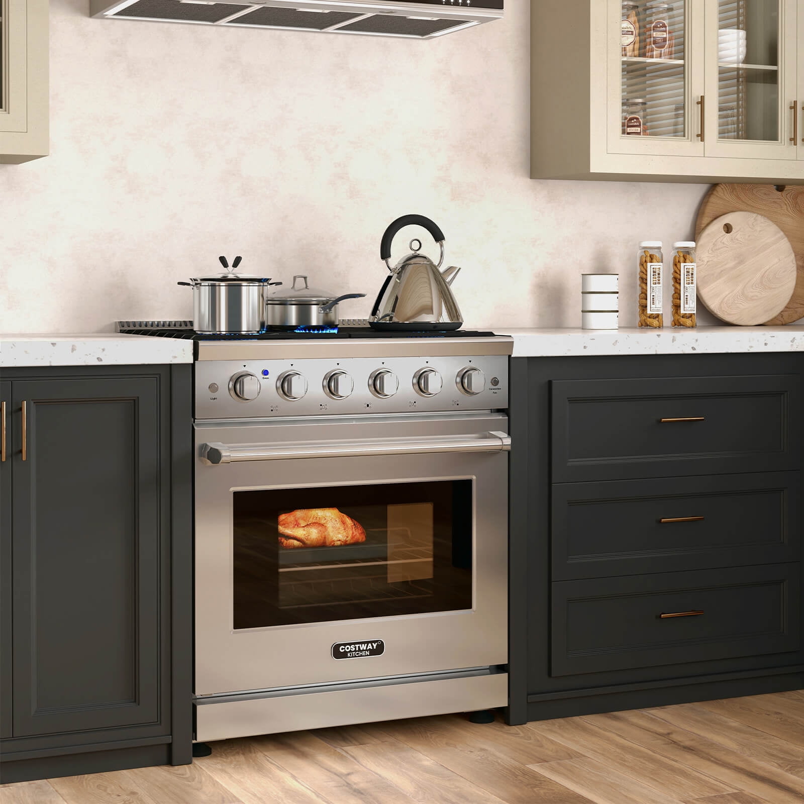 Costway 30" Natural Gas Range 120V with 5 Burners Cooktop & 4.55 Cu.Ft. Convection Oven