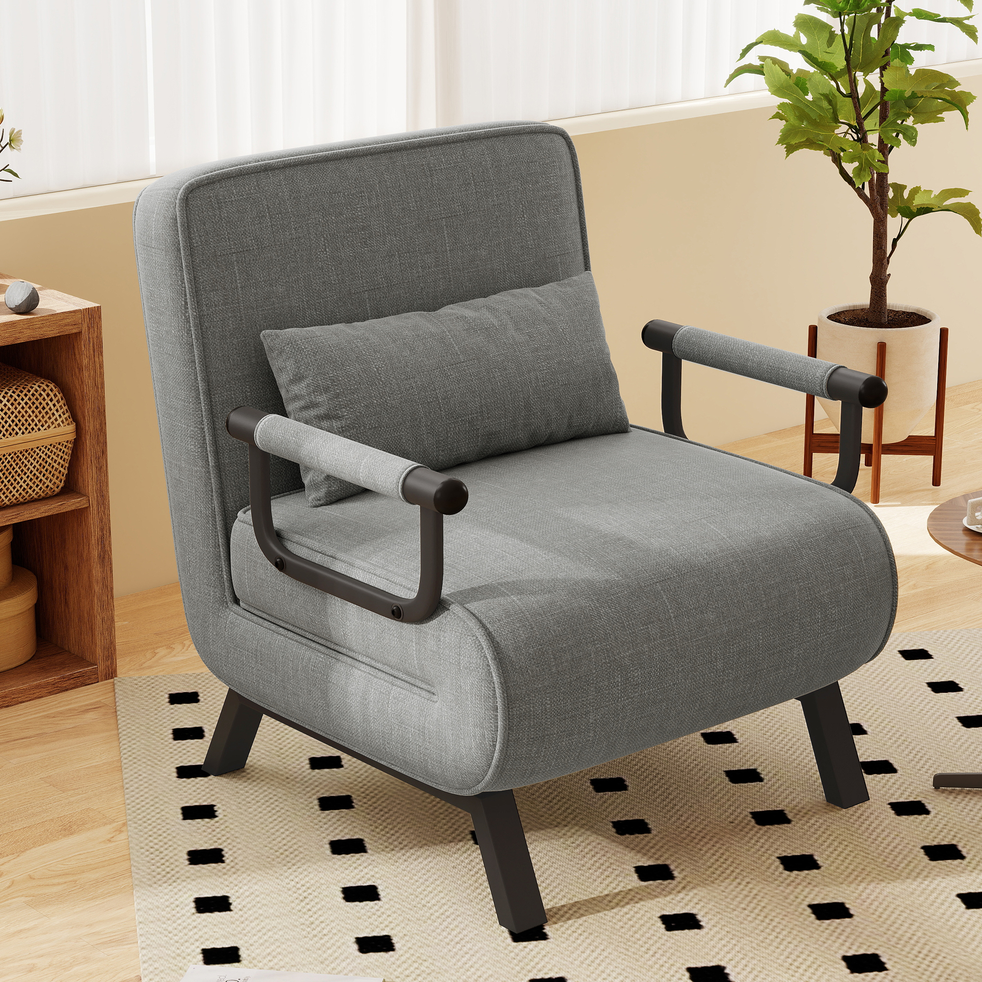 Daluvenix 4 in 1 Convertible Sofa Bed Sleeper Chair with a Pillow, 5 Position Modern Single Person Chaise Lounge Couch , Linen Folding Bed for Living Room Office, Dark Grey