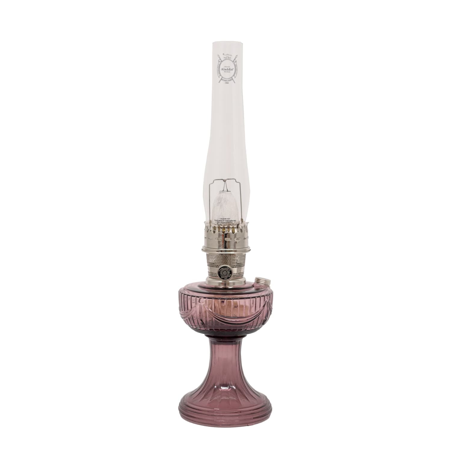 Aladdin Amethyst Lincoln Drape Table Oil Lamp with Rose Shade and Nickel Trim, Classic Vintage Design and Bright Illumination