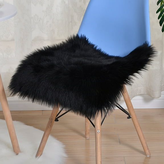 FUDAKUNA Soft Shaggy Seating Cushions, 16x16 Inch Black Plush Fluffy Sofa Mat Chair Cushion