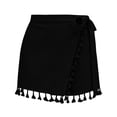 thumbnail image 7 of Ailaofu Womens Wrap Tassel Shorts High Waisted Tie Waist Solid Color Casual Shorts with Fringe Hem Flowy Lightweight Skort Style, 7 of 7