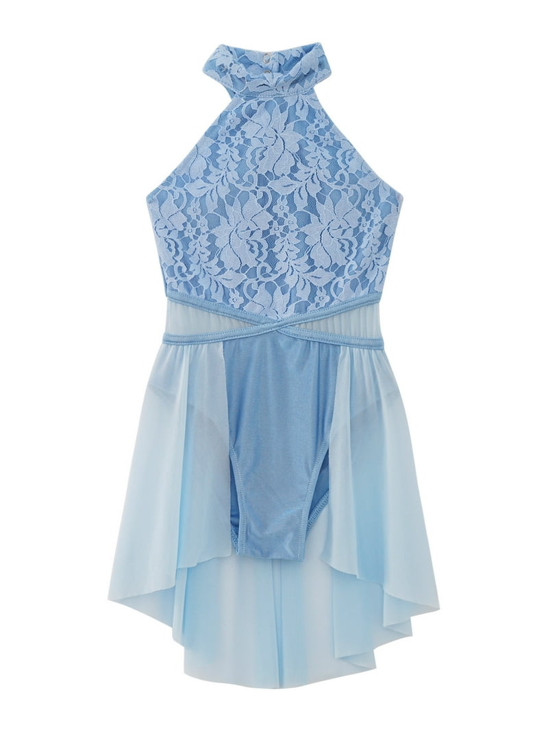 Xnihocha Kids Girls Floral Lace Halter Neck Sleeveless Ballet Leotards Lyrical  Dance Dress Costume Light Blue 8 - Walmart.com