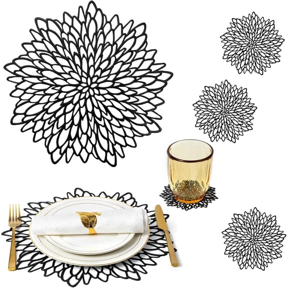 Nkmbld Dining Placemats Hibiscuss Flower Hollow Placemat Heat Resistant Washable Table Mats for Kitchen Dining Party Wedding Holiday Decorations