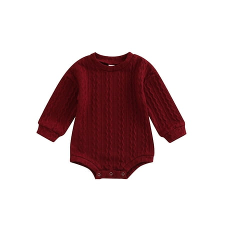 

LWXQWDS Newborn Baby Boy Girl Sweater Romper Sweatshirt Long Sleeve Knit Bodysuit Top Fall Winter Warm Clothes Red 12-18 Months