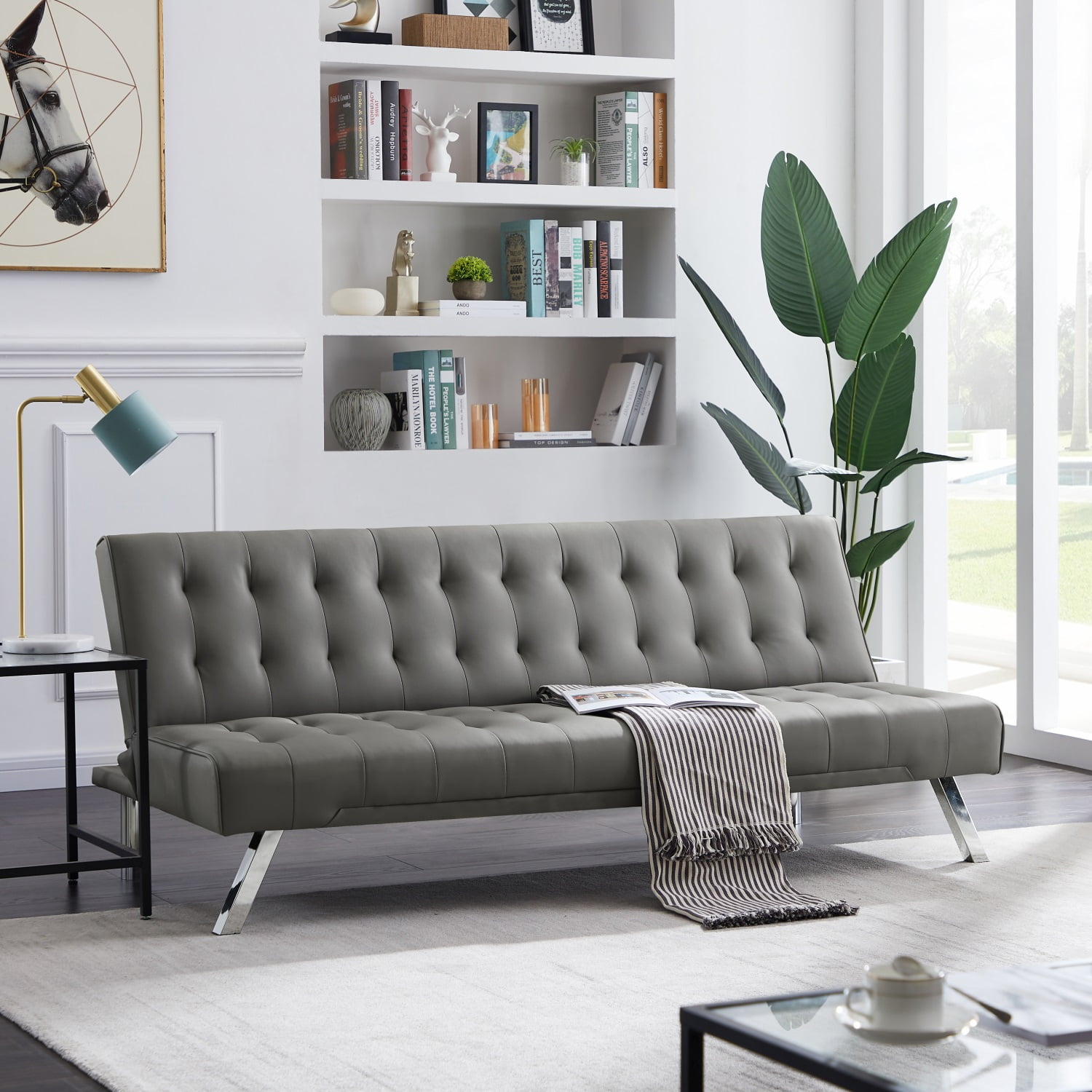 Kepooman Modern Convertible Folding Sofa Bed for Compact Living Space, Apartment, Dorm, Bonus Room with Metal Legs, Grey Kepooman Modern Convertible Folding Sofa Bed for Compact Living Space, Apartment, Dorm, Bonus Room with Metal Legs, Grey