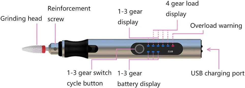 Rechargeable cordless Electric Micro Engraver Pen Mini DIY Engraving Tool Kit for Metal Glass Ceramic Plastic Wood Jewelry with 30 Bits and 16 Stencils and 1 Scriber Pen（x）