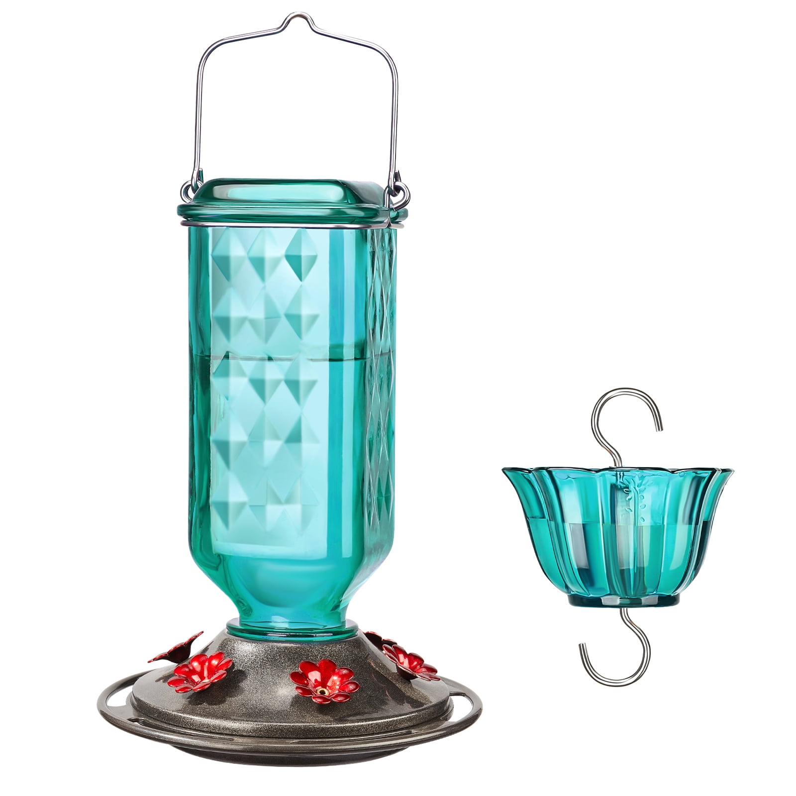 Kingsyard Glass Hummingbird Feeder for Outdoor Hanging, 24 Ounces, 6