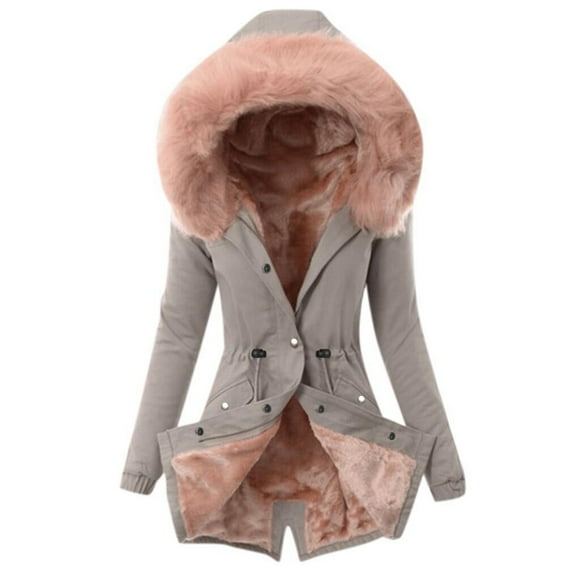 snowsong Womens Winter Coats,Fleece Jacket Women,Women Plus Size Winter Coat Lapel Collar Long Sleeve Jacket Vintage Thicken Coat Jacket Warm Hooded,Winter Jackets for Women,Coats for Women,Grey,4XL