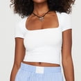 thumbnail image 6 of Ruyang Women's Short Sleeve Square Neck T Shirt Slim Fitted Casual Basic Crop Top Going Out Tops Summer Tops for Women Casual, 6 of 8