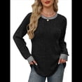thumbnail image 3 of Camisas de Larga para Mujer, Suéteres, Conjuntos de Otoño, Bloques de Color, Ropa de Invierno, Elegantes, Informales, Suaves. Negro XXL, 3 of 7