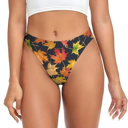 Qokaie Colorful Maple Leaves Printed Women s Cotton Thong Underwear  Sexy Breathable Panties G-string-X-Large