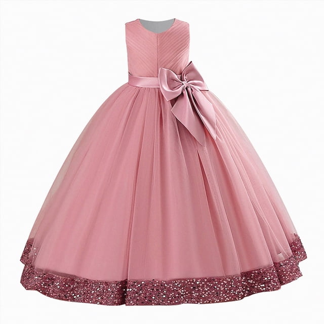 gdxvjhbj Robe de Fête Fille Robe Fille Élégante Sans Manches Ligne A Robes de Bal Formelles Communion Mariage Robes Taille 14-15 (Rose,14-15 Ans)