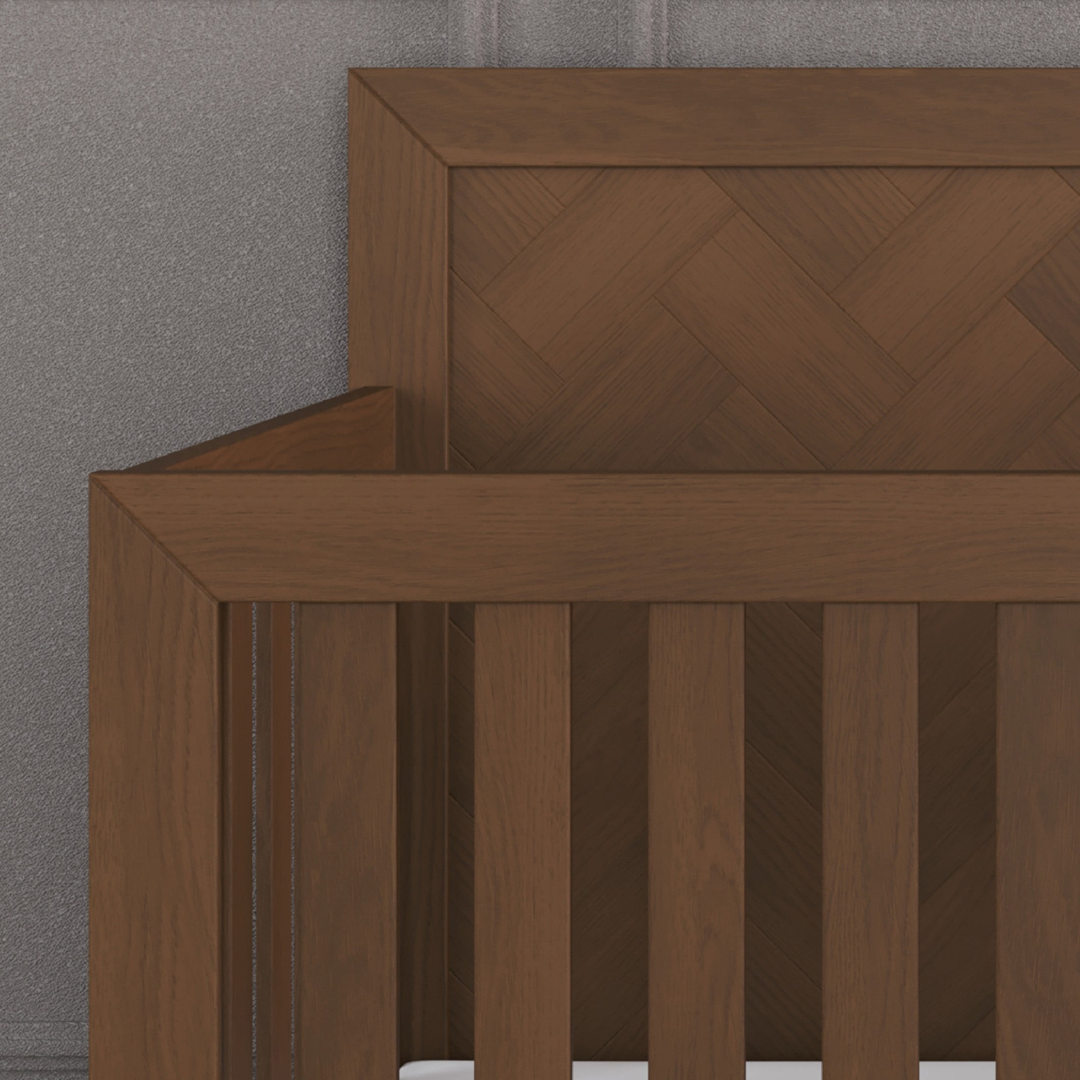 Child Craft Kieran 4-in-1 Convertible Crib, Herringbone Panel Design, 2 Mattress Heights, Toasted Chestnut